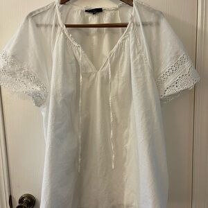 Lane Bryant White Blouse with Lace Sleeves